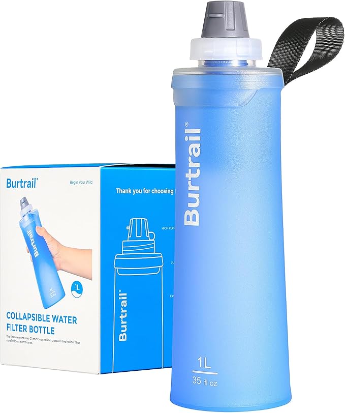 1.0L Collapsible Water Filter Bottle BPA-Free Ultralight &amp Durable Squeeze Bottle with 42mm Filter Cap Cartridge Filtered Water Bottle for Camping Hiking Backpacking Survival &amp Travel