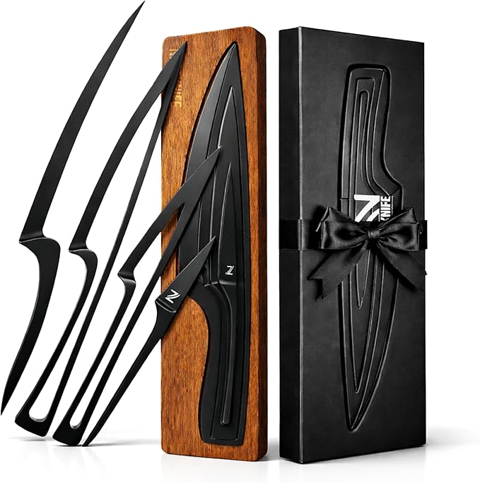 NestKnife Magnetic Knife Set - VG10 High Carbon Stainless Steel Chef Knife Set with Patented Space-Saving Nesting Design &amp Magnetic Holder - 4 Piece Razor Sharp Professional Knife Set For Kitchen