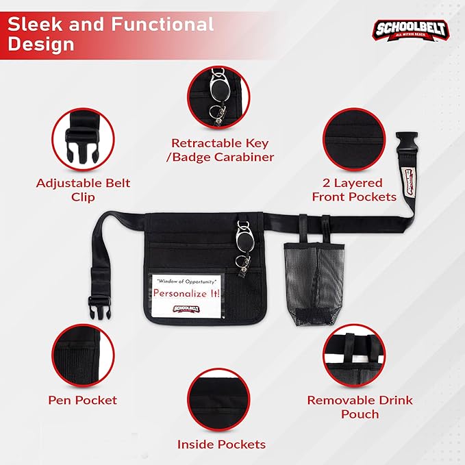 Mini -Premium Hip/Waist Pouch/Belt Clip / 6 Pocket -2-Sided/Drink Pouch/Key Carabiner/ID Sleeve (Up to 54 Waist)
