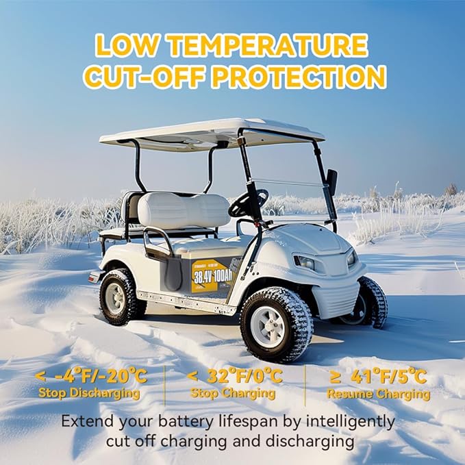 Power Queen LiFePO4 Battery 36V 100Ah Bluetooth Lithium Battery 15000+ Cycles Group 8DLow Temp Protection for 36V-72V Electric Outboard Motors Marine Golf Cart E-Z-GO TXT Off-Grid Home Energy
