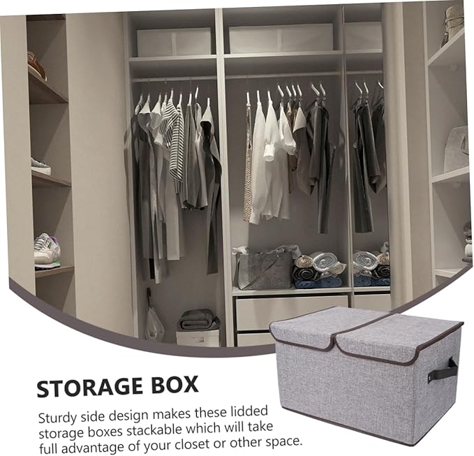 Foldable Storage Bin Double Lids Cotton Linen Organizer for Home Office Nursery Capacity Storage Box Handles for Toys Clothes