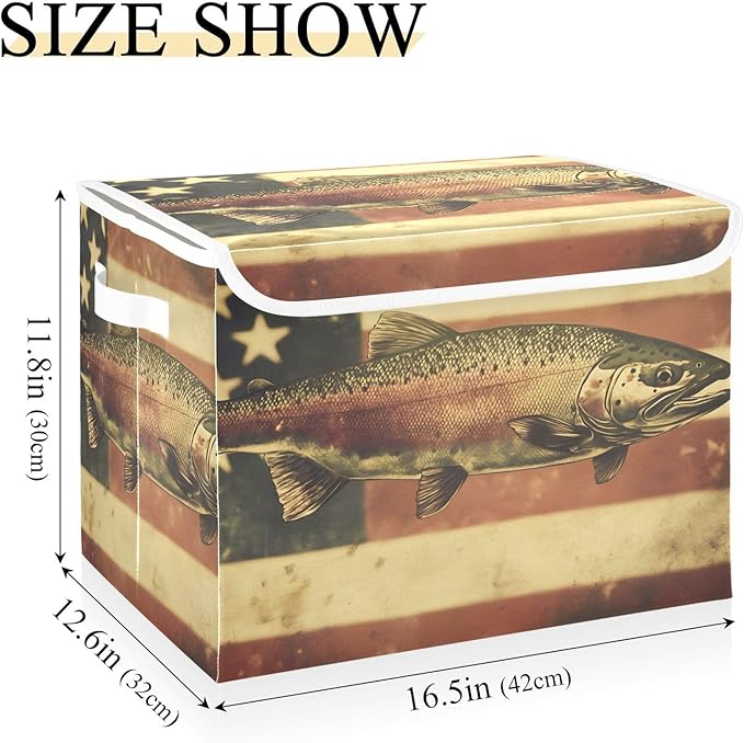 Storage Cube with Lid American Trout Print 16.5×12.6×11.8 IN 1 Pack Collapsible Large Capacity Foldable Storage Basket Bin Organizer