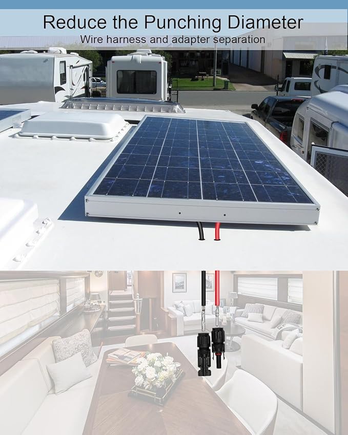 Waterproof Solar Connector Entry Gland Cable Junction Box Through RV Roof Solar Entry Housing with 10Ft 10AWG Extension Cable Connector on RV Boat Van Camper Black