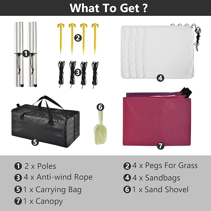 Red Purple Gradient Beach Tent &amp Canopy UPF50+ Protection Water-Resistant Large Sun Shelter with Sandbags Sand Shovel Poles for Camping Fishing Backyard Fun