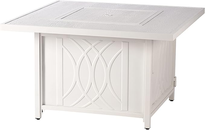 Oakland Living Square 42 in. x 42 in. Aluminum Propane Fire Pit Table with Glass Beads Two Covers Lid 57000 BTUs in White Finish