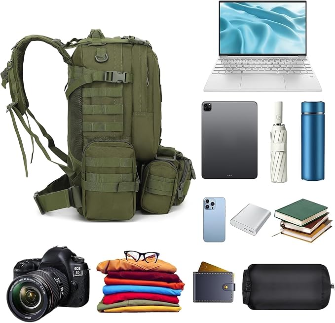 Tactical Backpack for Men Women Large Waterproof Military Backpack Detachable Molle Backpack Army Assault Pack (Green)