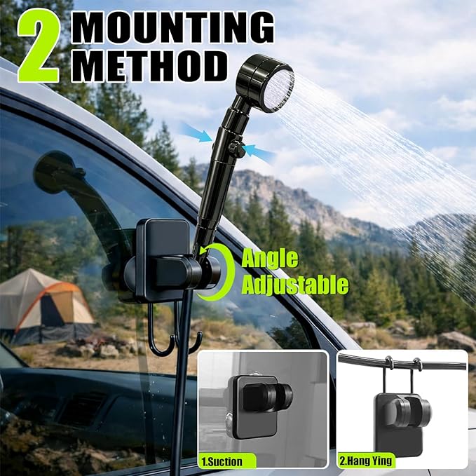 Portable Shower for Camping – 6000mAh Rechargeable Shower Pump with LED Display 3 Modes &amp Spray Nozzle – IPX7 Outdoor Shower Kit for Travel Beach Car Dog Bath