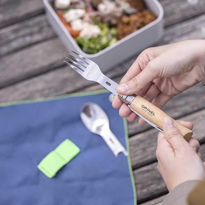Opinel Picnic+ Cutlery Full Set No.8 Stainless Steel Knife Fork and Spoon Insert Micro Fiber Napkin