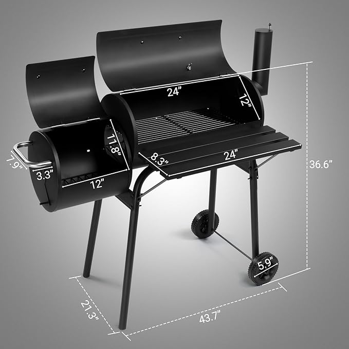 Outvita Outdoor BBQ Charcoal Grill Portable Camping Grill for 6-10 People with Offset Smoker &amp Wheels for Patio Backyard Picnic