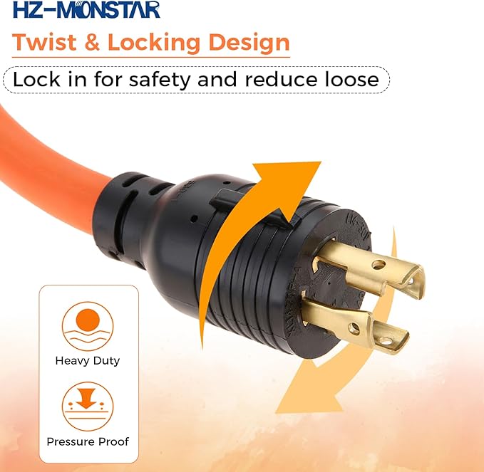 30 Amp to 110 Outdoor Generator Adapter Power Cord 4 Prong 30 Amp to 15 Amp Generator Adapter NEMA L14-30P Male to 4X 5-20R T-Blade Household Outlet Female with Dust Protection Cap 1.5FT