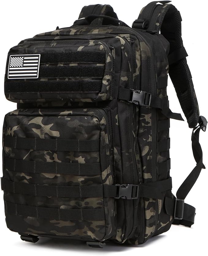 50L Sturdy Waterproof Fishing Hunting Bag Outdoor Military Tactical Sports Fitness Camping Hiking GYM Bag Backpacks (Camo black)