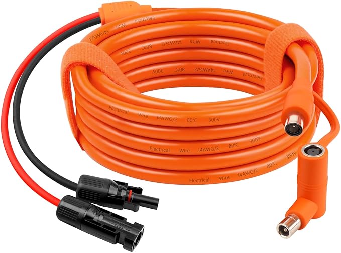 XRDS -RF Solar Panel to DC 8mm Adapter Cable 20FT Solar Connector to DC7909/8020 Male Plug Extension Cord 12AWG+14AWG Tinned Copper Wire Compatible with Portable Power Station