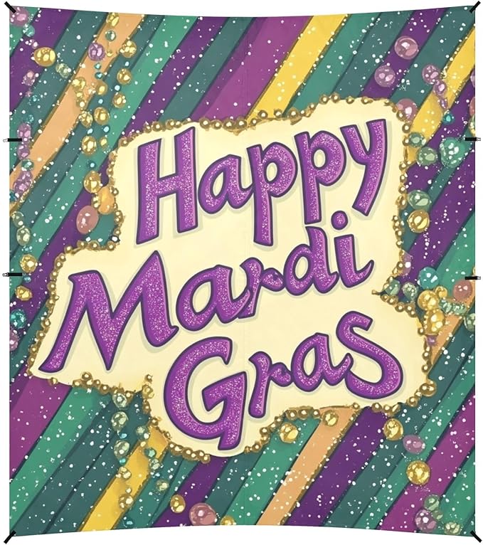 Mardi Gras Carnival Tie Beads Tie Beach Tent UPF50+ Protection Easy Setup Portable Sun Shelter with Sand Shovel for Camping Picnics Backyard &amp Fishing