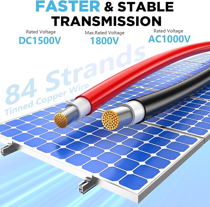 10AWG Solar Wire Solar Cable 50Ft Solar Extension Cable Solar Panel Wire 10 Gauge Wire Tinned Copper PV Wire for Home Boat RV Solar Panels Charger Controller Battery Inverter