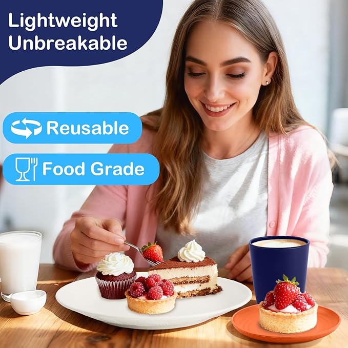 Wheat Straw Dinnerware Sets 40 PCS - Dishes Set for 8 Unbreakable Plates and Bowls Sets with Cups Dishwasher &amp Microwave Safe Lightweight Dinnerware for Kitchen Camping RV - Mondrian Colors