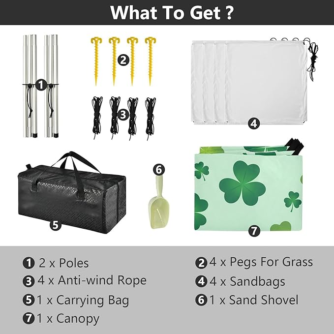 Beach Canopy with Windproof Ropes &amp Sandbags Beach Tent Sun Shade Sun Shelter for Camping Trips Fishing Backyard Fun or Picnics St. Patrick's Day Clover