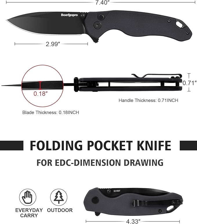 Pocket Knife – 2.99 8Cr14MoV Steel Blade G10 Handle | EDC Folding Knife with Pocket Clip for Men &amp Women | Sharp for Camping Fishing Hunting Tactical Use &amp Survival Hiking -Dark Gray