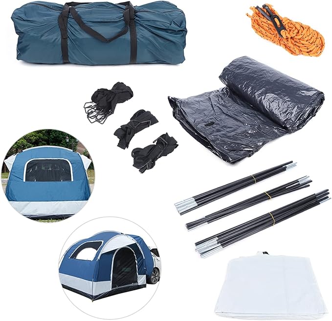 Universal Mount Car Camping Tent with Zippered Entry Windows Storage Bag 3 Fixing Straps &amp Practical Mat - Overlanding Shelter - UV Protection Rainproof