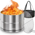 HGD 19.5 Inch Smokeless Firepit with Grill Portable Wood Burning Fire Pit for Camping &amp Backyard Stainless Steel Outdoor Fireplace with Travel Bag Easy Setup &amp Compact Storage - Foldable De