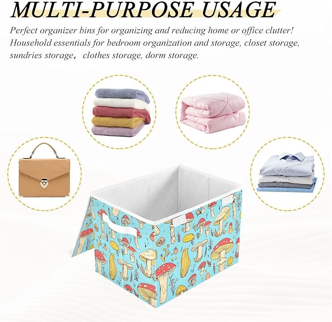 Storage Cube with Lid Anime Mushroom Print 16.5×12.6×11.8 IN Collapsible Large Capacity Foldable Storage Basket Bin Organizer