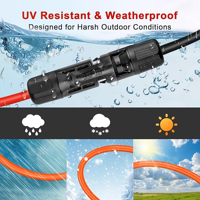XRDS -RF Solar Extension Cable 20FT 14AWG Tinned Copper with Solar Panel Connectors 10AWG Red &amp Black Branch Wires Heavy Duty Outdoor Power Cord for RV Inverter Generator Off-Grid System