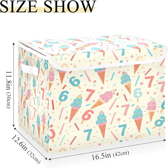 Storage Bins With Lid Stackable Fabric Closet Organizer Clothing Storage Large Boxes For Closet Shelves Bedroom Beige Ice Cream Drip 67