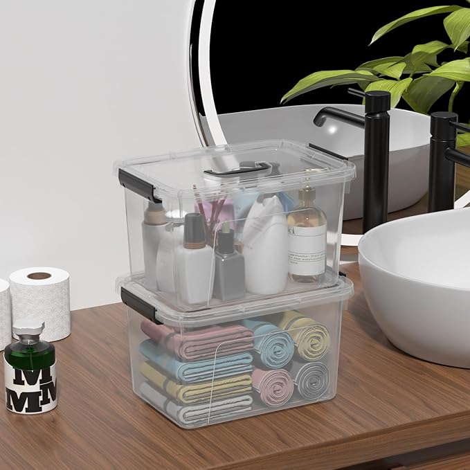 10 Liters Clear Plastic Storage Boxes with Lids Small Containers Bins with Lids and Handles Set of 6