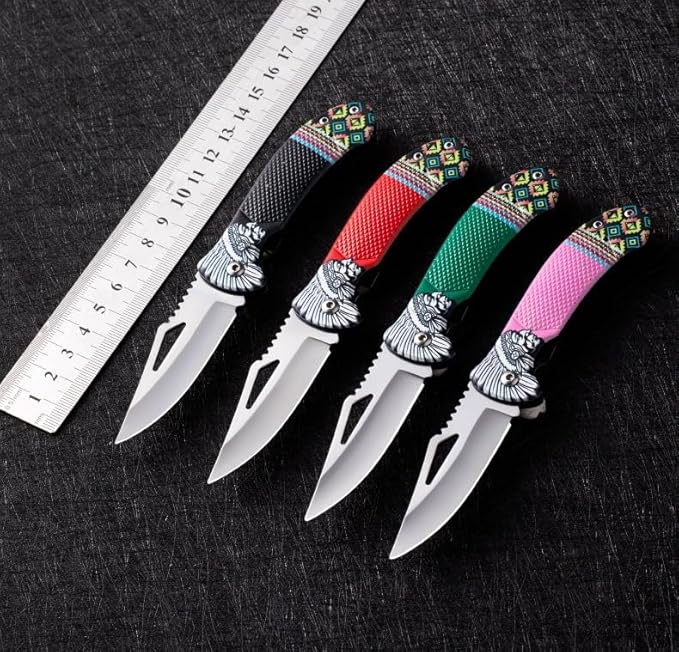 Folding Knife With 3D Retro Embossed Patternfor Camping Hiking Outdoor Survival Unboxing Tool Fishing Hunting Gear (A3)