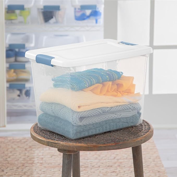Sterilite 24-Pack Latching Box Under Bed Storage Bins with Lids Clear Plastic 25 Quart - Heavy-Duty Organizing Containers for Closet Bathroom and Office