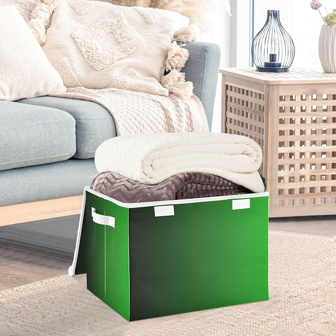 Green Gradient Storage Bin with Lid Foldable Closet Organizer Large Storage Bags for Office Supplies Office Basket