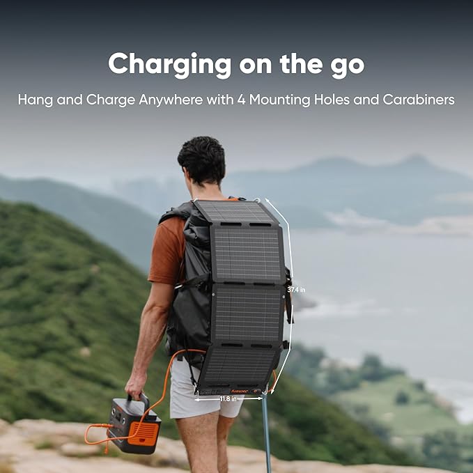 Jackery SolarSaga 40W Air Solar Panel 23% Conversion Efficiency Book-Sized PERC Bifacial Panels IP65 Waterproof Foldable Solar Charger for Rooftops RVing Off-Grid Solar Panel Kits PV Charging