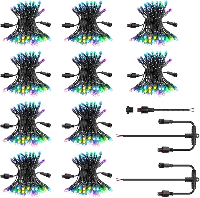 ALITOVE 12V WS2811 Pixel Lights xConnect Ends 328FT 500LEDs 12mm Diffused Digital Addressable RGB IC LED String Lights Programmable Outdoor Halloween Christmas Lights Waterproof IP68(8inch Spacing)