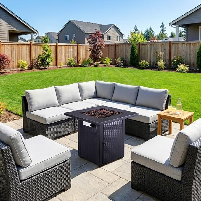 LEGACY HEATING Zeta 1 Propane Fire Pit Table 50000BTU Outdoor Gas Fire Pit 2 in 1 Firepit Table w/Lid Lava Rock ETL Certified 28in Steel Fire Table add Warmth to Parties on Backyard Black