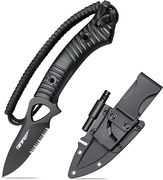 TONIFE Explorer Fixed Blade Knife with Sheath 8Cr14moV Multifunctional Survival Knife Blade with Fiberglass Reinforced Nylon Handle for Outdoor EDC Knife
