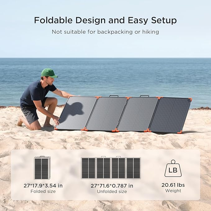 ZOUPW 200W Portable Solar Panel (Tempered Glass)Heavy-Duty Foldable Mono Solar Charger for Jackery Explorer 1000 v2/EcoFlow Delta 2/BluettiIP67 Waterproof Off-Grid Power for RV Camping Power Backup