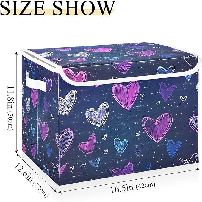 Storage Cube with Lid Doodle Of Hearts Print 16.5×12.6×11.8 IN 1 Pack Collapsible Large Capacity Foldable Storage Basket Bin Organizer