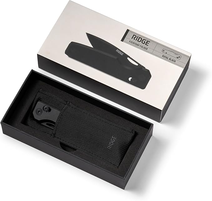 Ridge Everyday Folder Knife - Premium EDC Pocket Knife Sandvik 14C28N Steel Drop Point Blade with Black DLC Finish Ceramic Bearings Deep Carry Clip &amp Multipurpose Design (Royal Black)