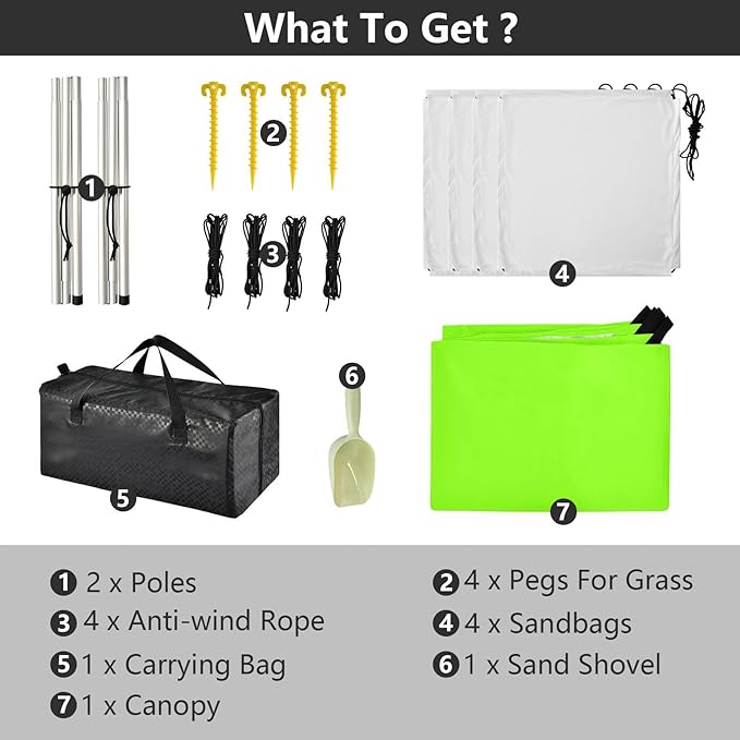 Green Color Beach Tent UPF50 Lightweight Sun Shelter with Sand Pockets for Camping Picnics Backyard