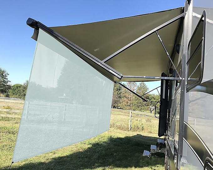 Tentproinc RV Awning Sun Shade Screen 8' X 16' 3'' (Fit for 17' Awning) Mesh Screen Sunshade Screenshade for Motorhome Camper Trailer Awning Sunshade Screen UV Blocker - 3 Year Warranty (Gray)
