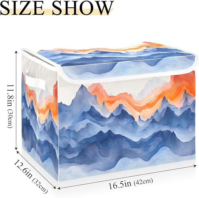 AIXIWAWA Lidded Storage Cube (Watercolor Mountain) Fabric Foldable Closet Bins with Flip Lid and Handles Organizer Basket Container 16.5 x 12.6 x 11.8 IN