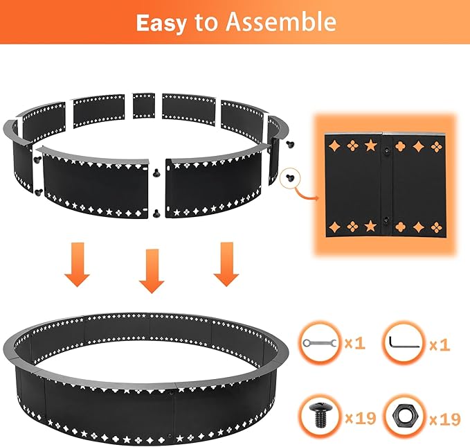 DFLU Smokeless Fire Pit Ring 48 inch Inner 52 inch Outer Large Firepit Ring Insert Metal Steel Round Firepit Ring for Outside Wood Burning DIY Fire Pits Outdoor Fire Place for Camping Patio Backyard