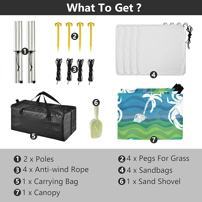 xigua Crabs Beach Tent Sun Shelter with Carrying Bag - Silver Coated Oxford Fabric Beach Canopy for Beach Camping Fishing - Includes Windproof Ropes Sandbags &amp Stakes