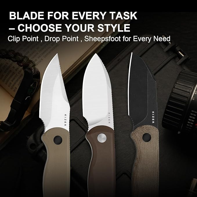 Kizer Drop Bear Fixed Blade Knife 2.56 AEB-L Blade EDC Camping Knife with Norplex UltreX™ Brown Micarta Handle &amp Built-in Tools Small Hunting Survival Knives with Adjustable Kydex Sheath 1093A