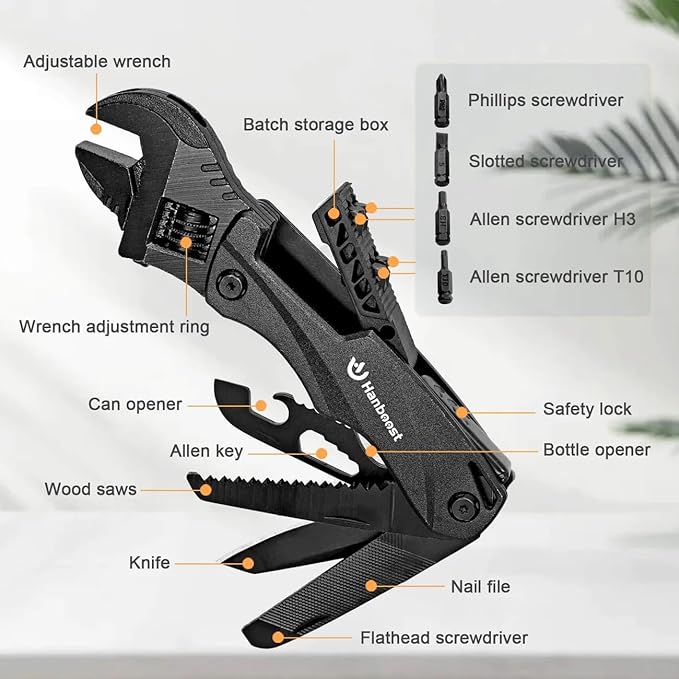 Hanboost Multi-Functional Wrench Set 12-in-1 &amp 19-in-1 EDC Pocket Tool for Outdoor Camping Cycling DIY Repairs – Compact Stainless Steel Multifunction Wrench (12-in-1)
