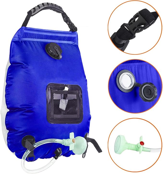 ALI2 Solar Shower Bag 5 Gal/20L Solar Heating Camping Shower Bag with Removable Hose&ampOn-Off Switchable Shower Head for Camping Traveling Hiking Beach Swimming