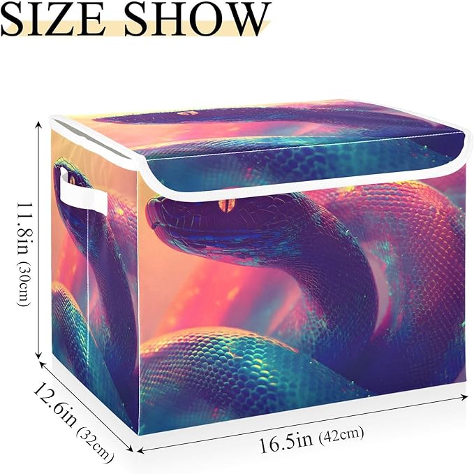 Storage Cube with Lid Surreal Snake Print 16.5×12.6×11.8 IN Collapsible Large Capacity Foldable Storage Basket Bin Organizer