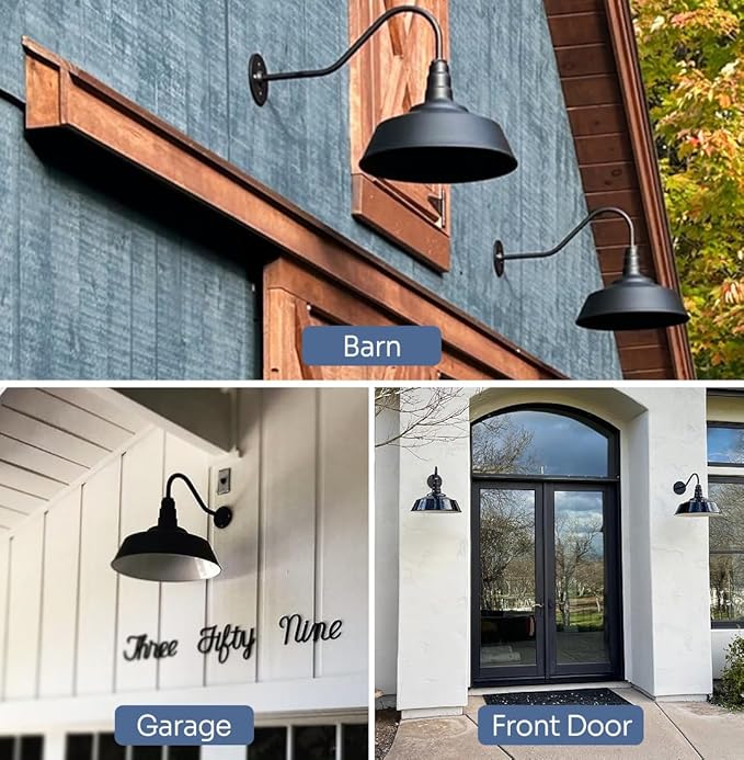 Steel Lighting Co. Large Outdoor Barn Light |Garage Light Fixture | Made in America from 18-Gauge Steel | 20 Dome | 20 Straight Arm Matte Black Exterior/Matte Black Interior