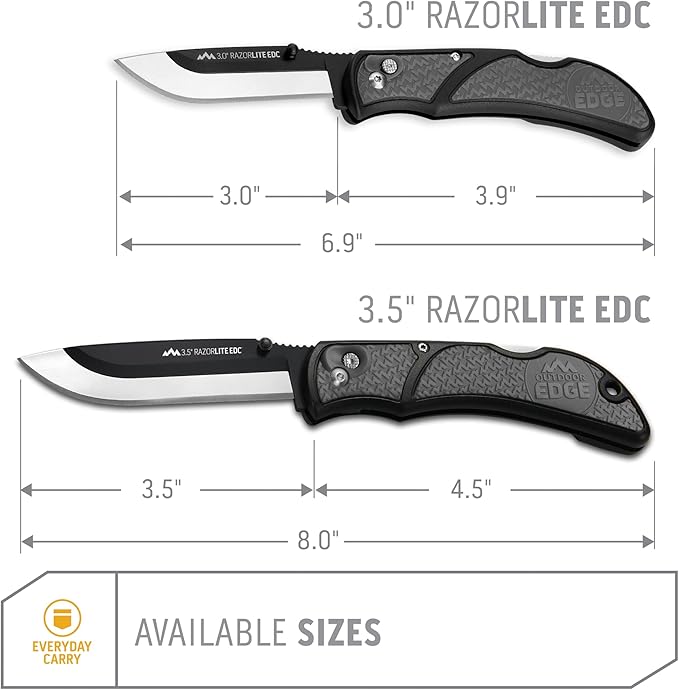 OUTDOOR EDGE 3.5 RazorLite EDC Knife. Pocket Knife with Replaceable Blades and Clip. Perfect For Hunting and Skinning Deer. Gray with 6 Blades