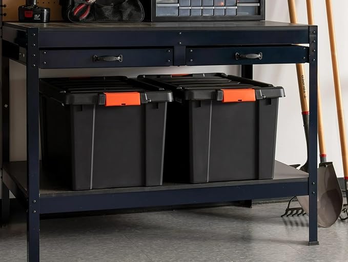 76Qt/19 Gal. Heavy Duty Plastic Storage Bins with Lockable Lids - Stackable Latching Totes for Tools Seasonal Items Sports Equipment Black