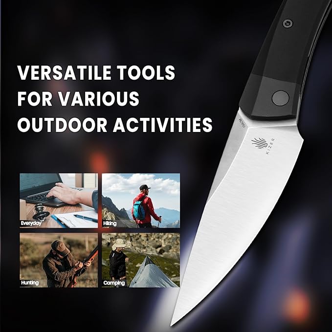 Kizer Momo Pocket Folding Knife 4.19 154CM Blade Camping Folding Knife Aluminum Handle EDC Knives for Women Men Gift V4663C1